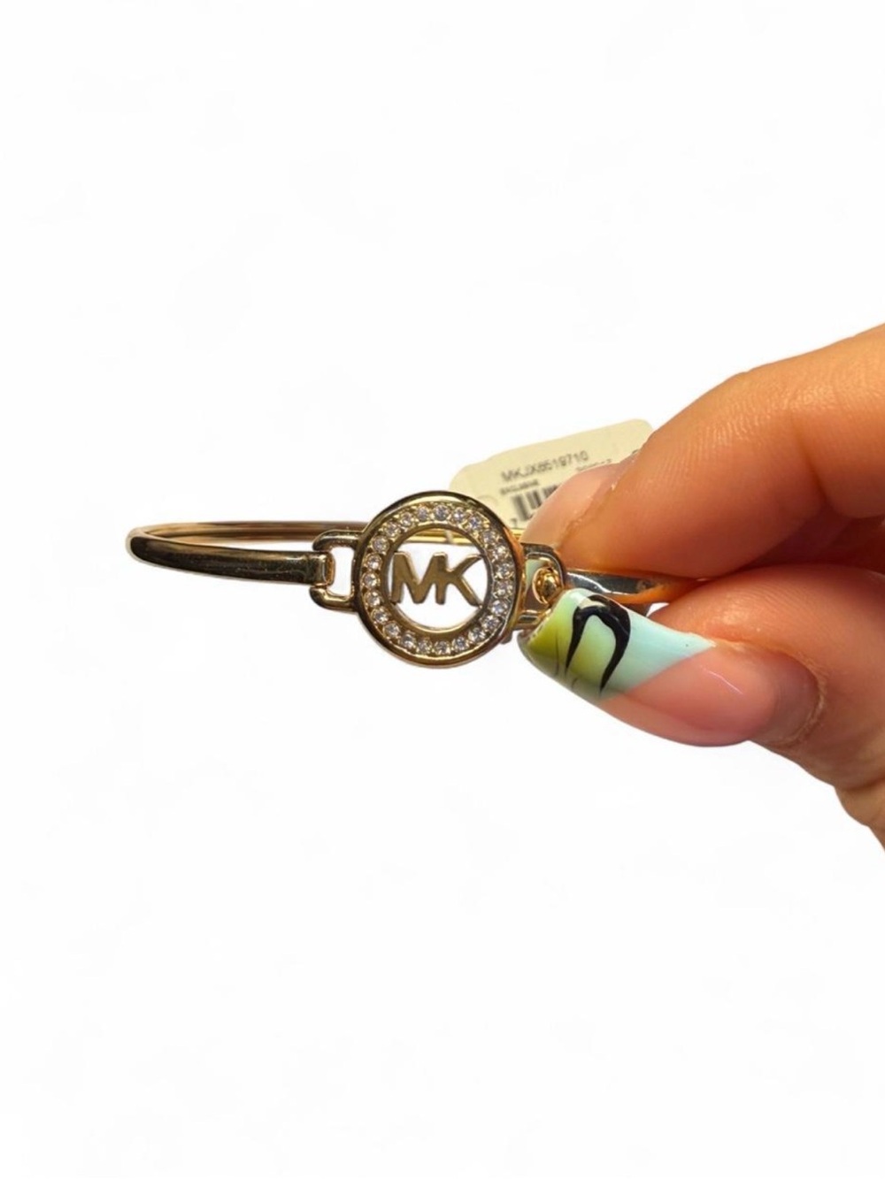 Michael Kors Gold Tone MK Logo Crystal Bangle Bracelet NWT